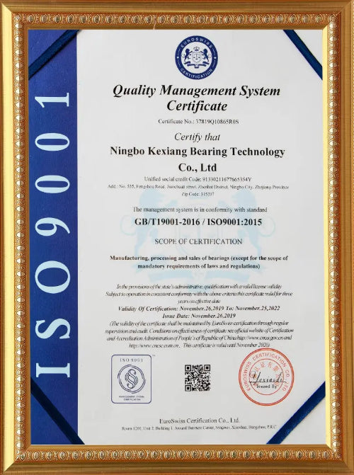 KET Precision Bearings ISO 9001 Certificate